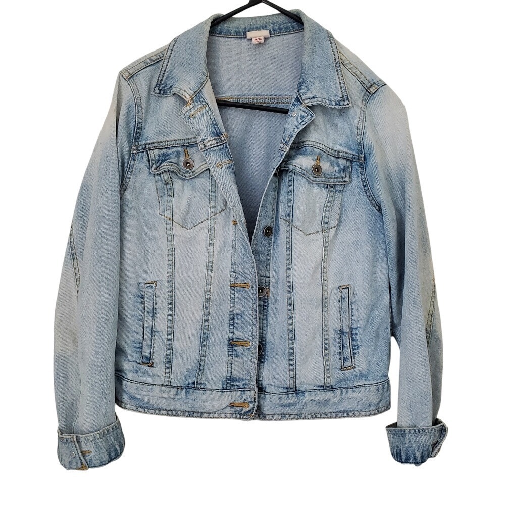 Merona Light Blue‎ Denim Button Front Jean Jacket Stretch Pockets EUC sz:M